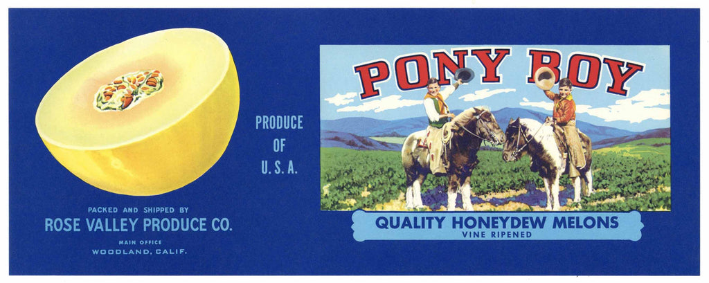 Pony Boy Brand Vintage Woodland Melon Crate Label