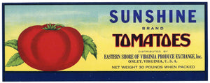 Sunshine Brand Vintage Onley Virginia Tomato Crate Label