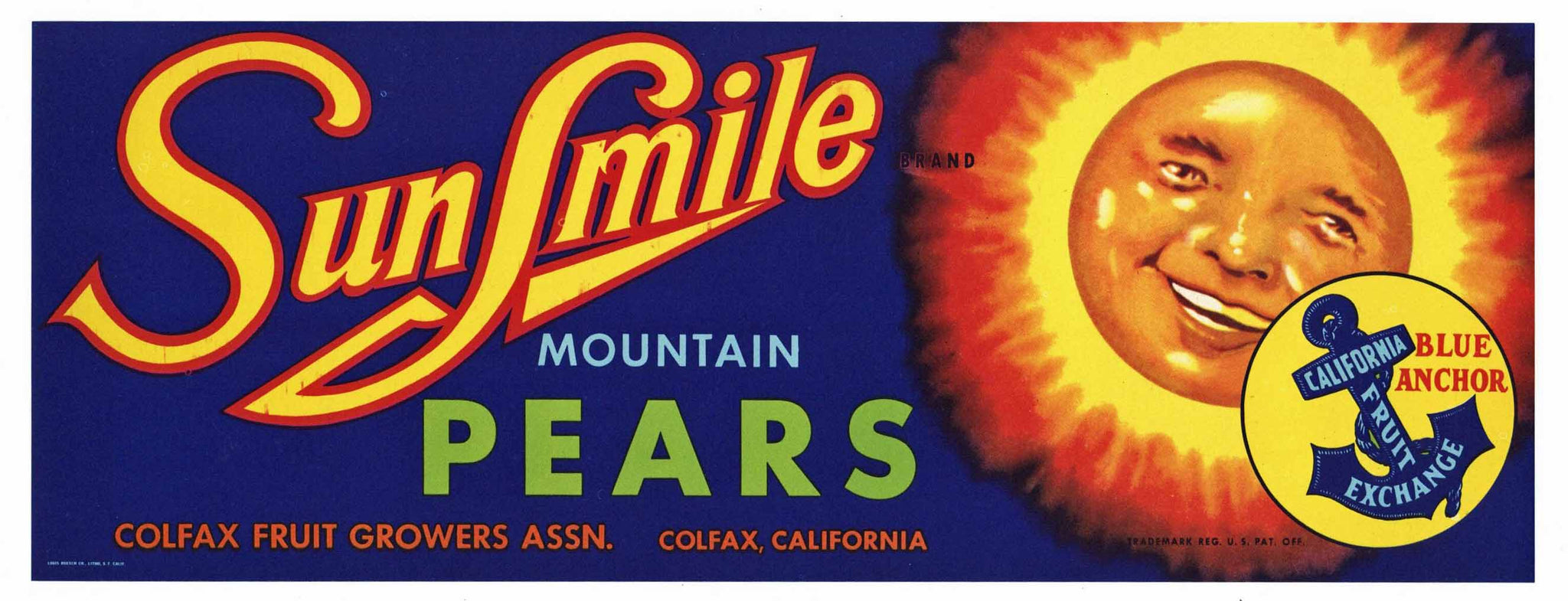 Sunsmile Brand Vintage Placer County Pear Crate Label, lug
