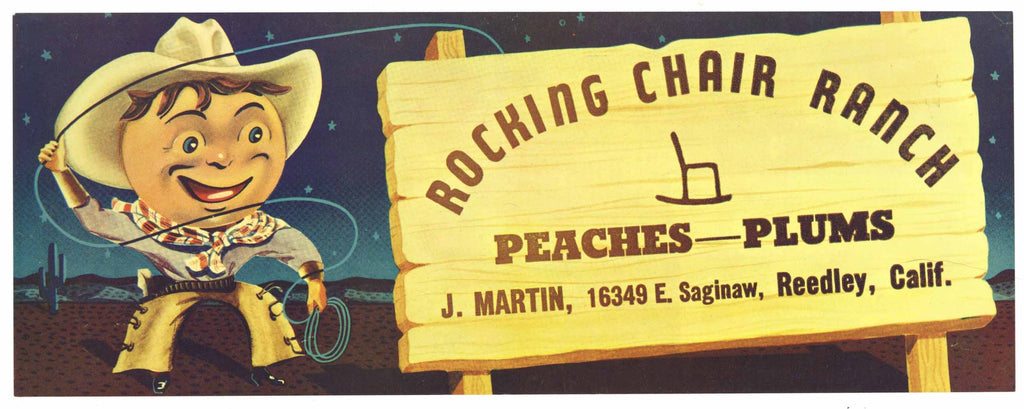 Rocking Chair Ranch Brand Vintage Reedley Fruit Crate Label