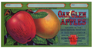 Oak Glen Apples Brand Vintage San Bernardino Apple Crate Label, s