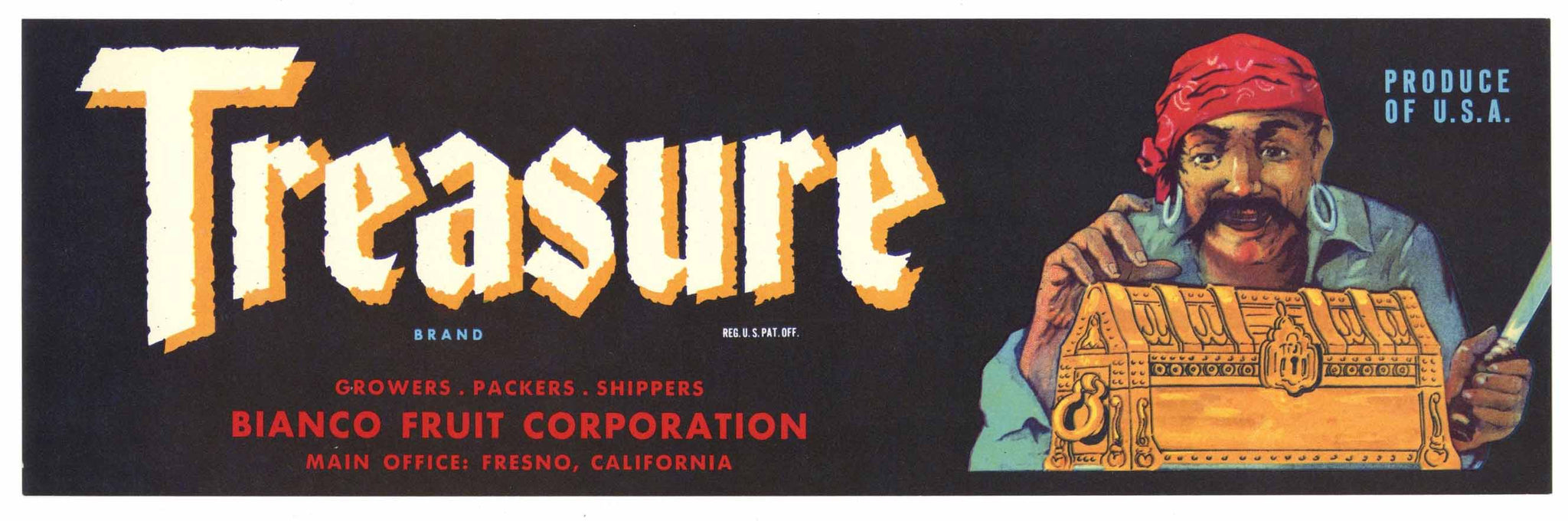 Treasure Brand Vintage Fresno Fruit Crate Label