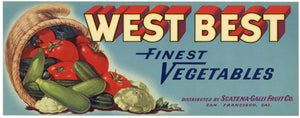West Best Brand Vintage Vegetable Crate Label