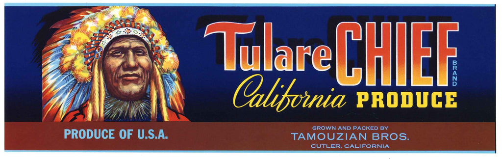 Tulare Chief Brand Vintage Produce Crate Label