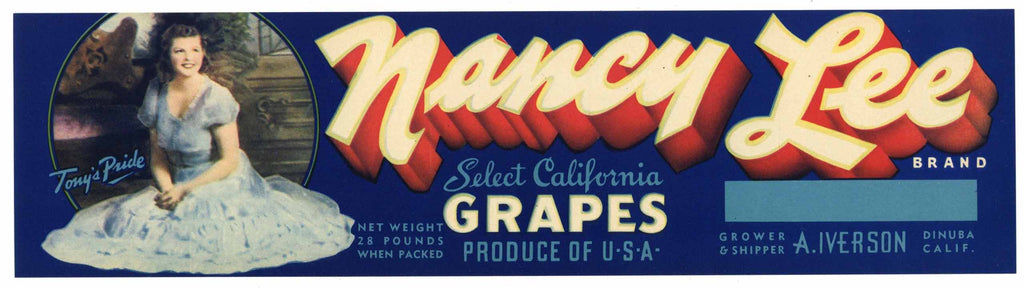 Nancy Lee Brand Vintage Dinuba Grape Crate Label