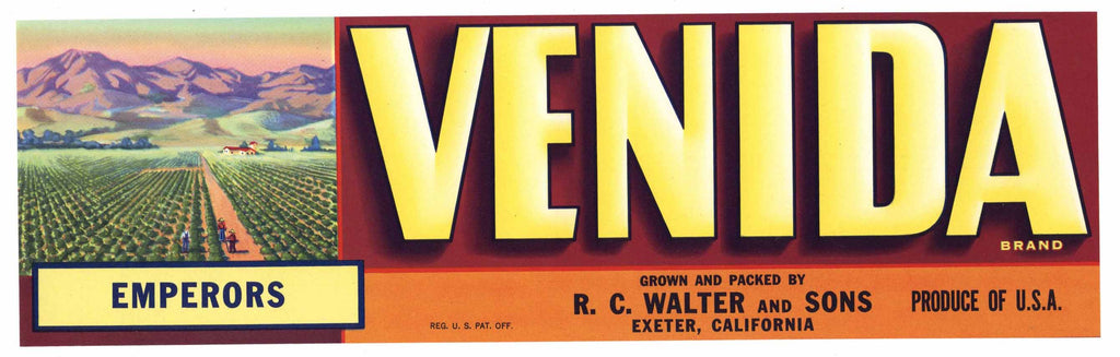 Venida Brand Vintage Exeter Grape Crate Label