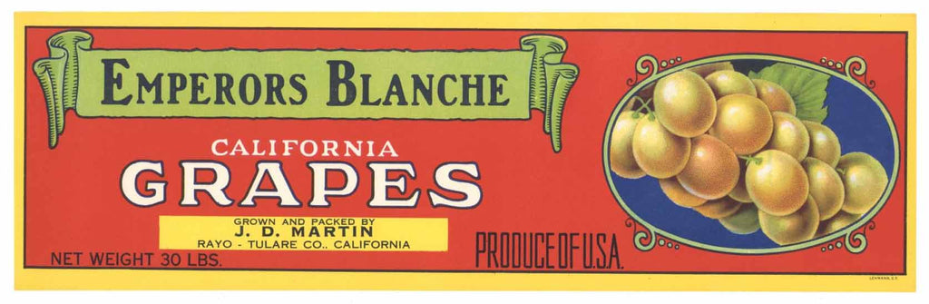 Emperors Blanche Vintage Grape Crate Label