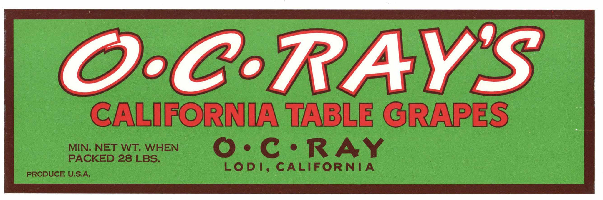 O. C. Ray's Brand Vintage Lodi Grape Crate Label