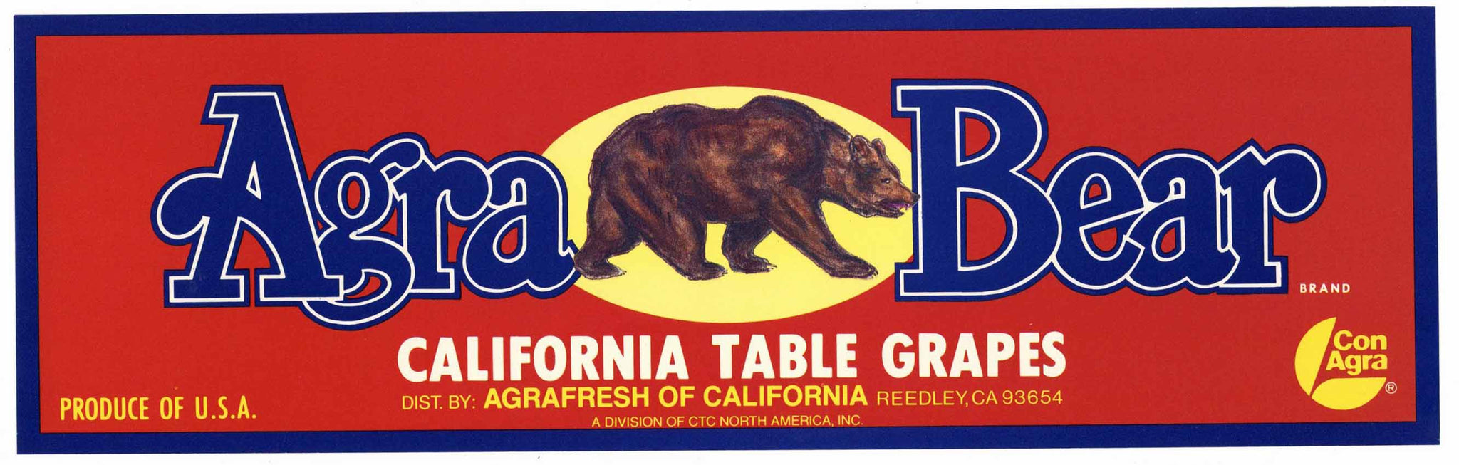 Agra Bear Brand Vintage Reedley Grape Crate Label