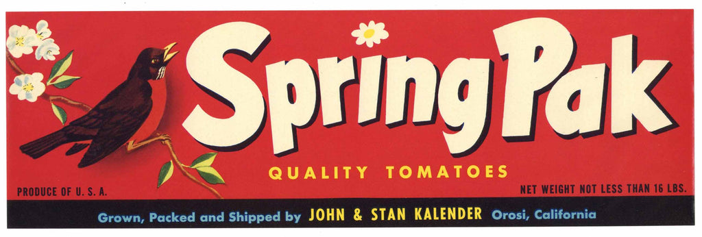 Spring Pak Spring Pak Brand Vintage Orosi Tomato Crate Label – thelabelman