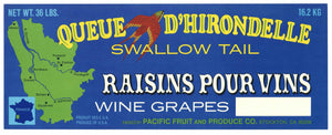 Swallow Tail Brand Vintage Wine Grape Crate Label
