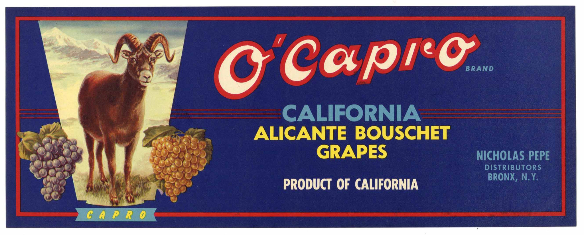O'Capro Brand Vintage Alicante Bouschet Wine Grape Crate Label