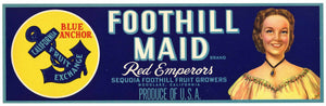 Foothill Maid Brand Vintage Woodlake Grape Crate Label, older