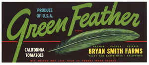 Green Feather Brand Vintage Tracy Bakersfield Tomato Crate Label