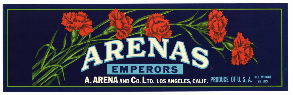 Arenas Brand Vintage Grape Crate Label