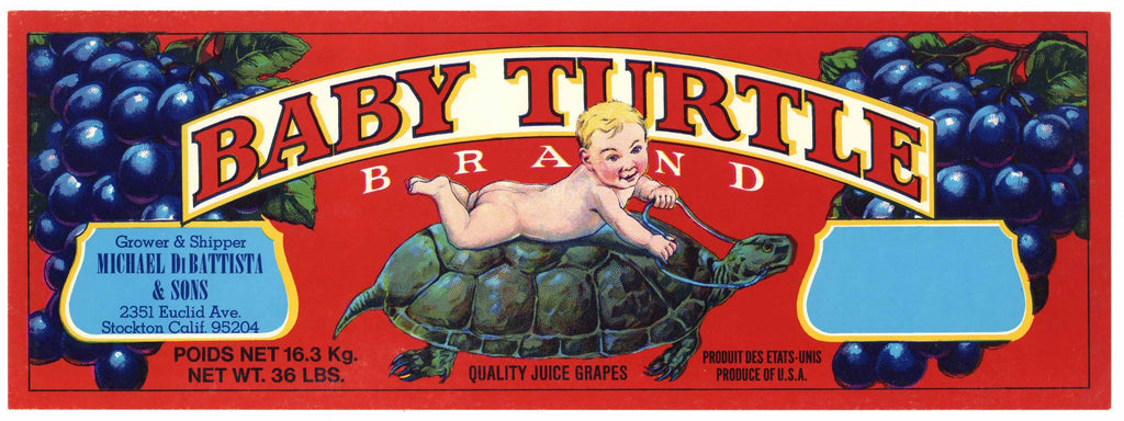 Baby Turtle Brand Vintage Wine Grape Crate Label