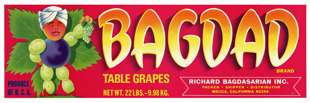 Bagdad Brand Vintage Coachella Valley Grape Crate Label