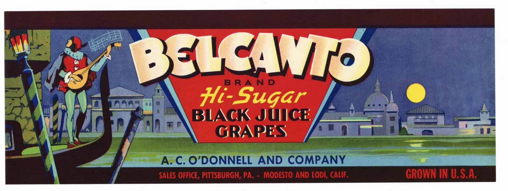 Belcanto Brand Vintage Grape Crate Label