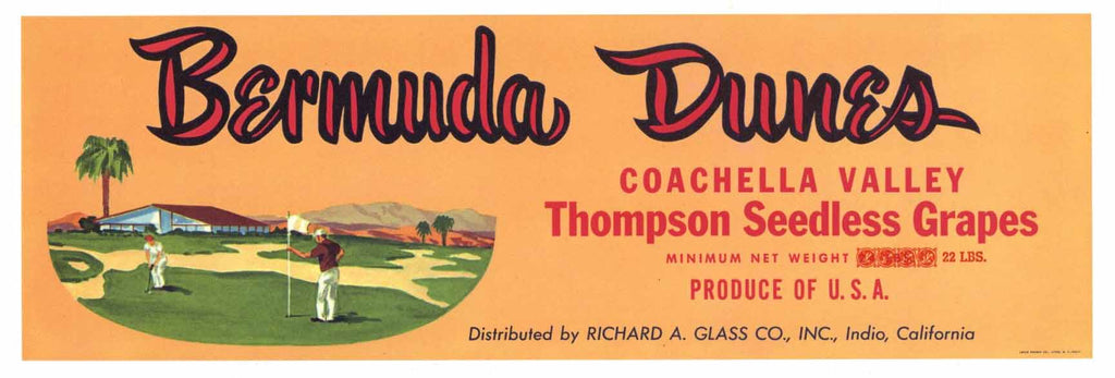 Bermuda Dunes Brand Vintage Coachella Valley Grape Crate Label