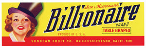 Billionaire Brand Vintage Fresno Grape Crate Label