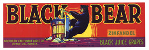 Black Bear Brand Vintage Zinfandel Grape Crate Label