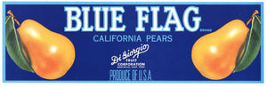 Blue Flag Brand Vintage Marysville Pear Crate Label, lug