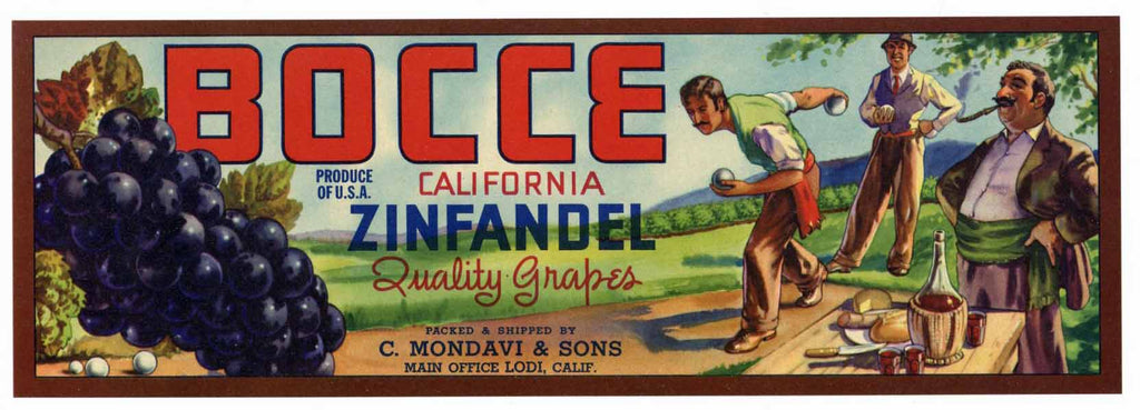 Bocce Brand Vintage Lodi Grape Crate Label