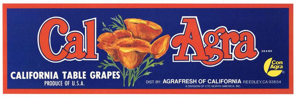 Cal Agra Brand Vintage Reedley Grape Crate Label