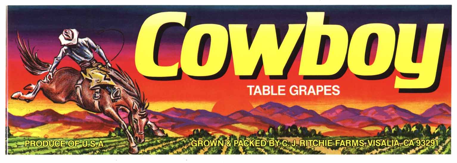 Cowboy Brand Vintage Grape Crate Label