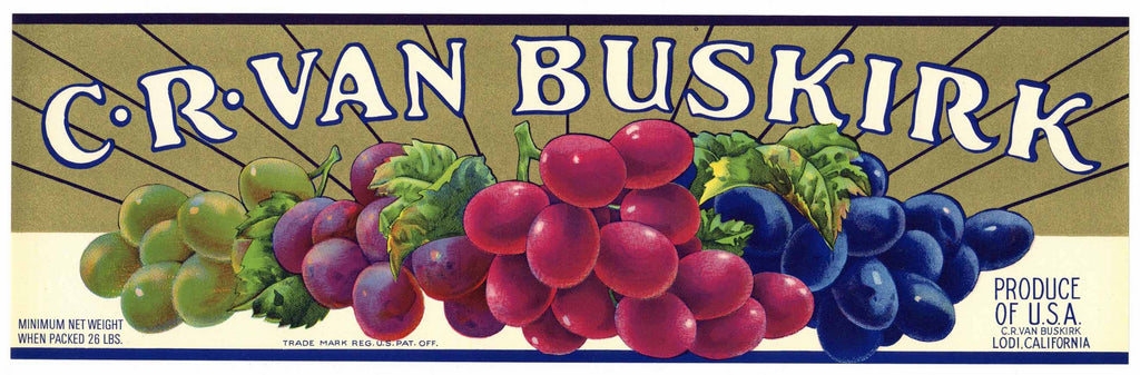 C. R. Van Buskirk Brand Vintage Lodi Grape Crate Label