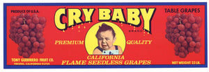 Cry Baby Brand Vintage Flame Seedless Grape Crate Label