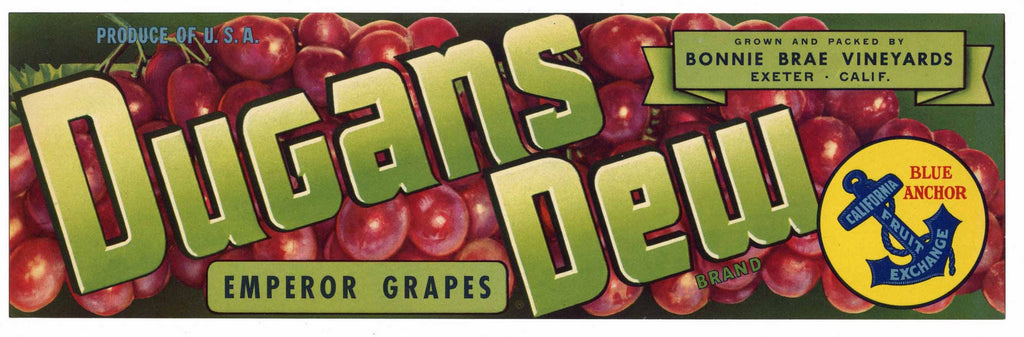 Dugans Dew Brand Vintage Exeter Grape Crate Label