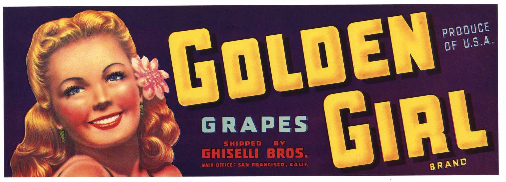 Golden Girl Brand Vintage Grape Crate Label