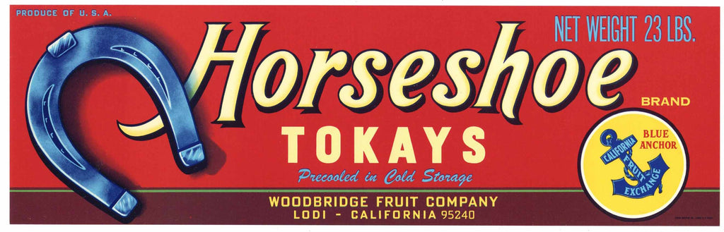 Horseshoe Brand Vintage Lodi Tokay Grape Crate Label
