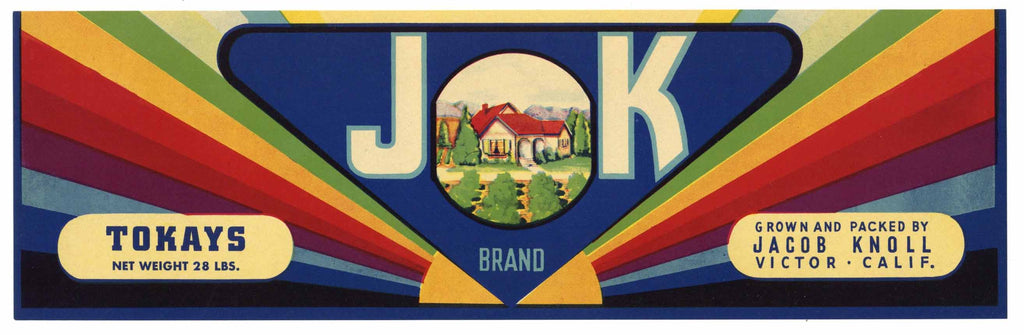 J K Brand Vintage Tokay Grape Crate Label