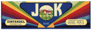 J K Brand Vintage Zinfandel Grape Crate Label