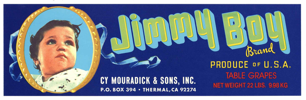 Jimmy Boy Brand Vintage Coachella Valley Grape Crate Label