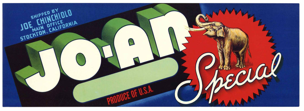 Jo-An Brand Vintage Stockton Fruit Crate Label