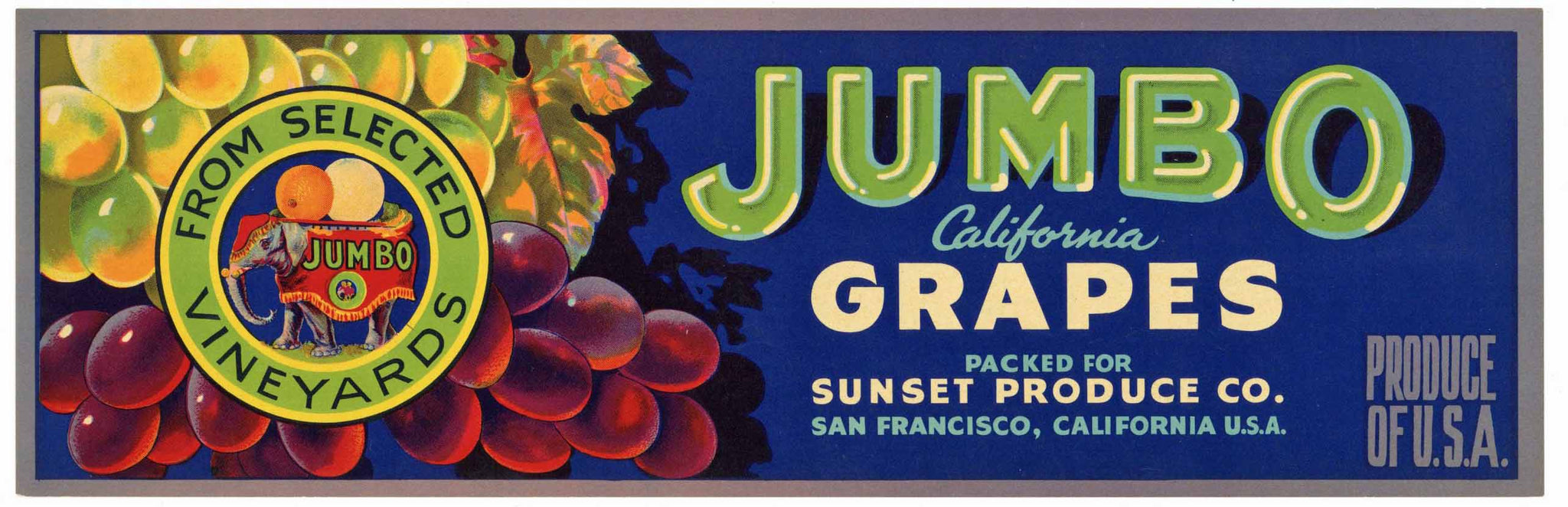 Jumbo Brand Vintage Grape Crate Label, Elephant