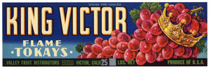 King Victor Brand Vintage Lodi Grape Crate Label