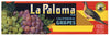 La Paloma Brand Vintage Cutler Grape Crate Label