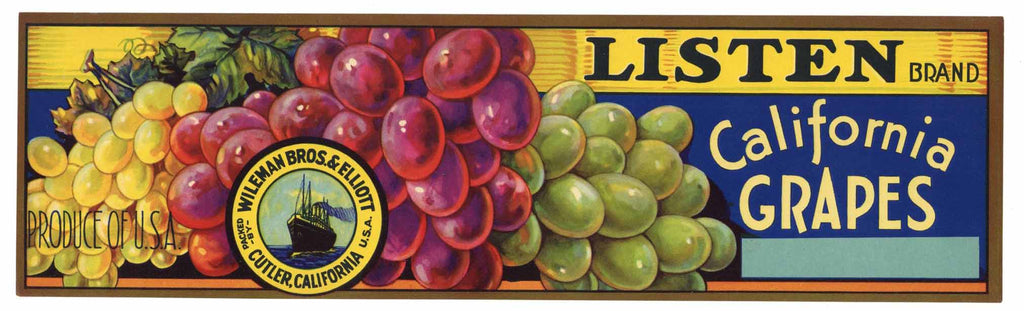 Listen Brand Vintage Grape Crate Label