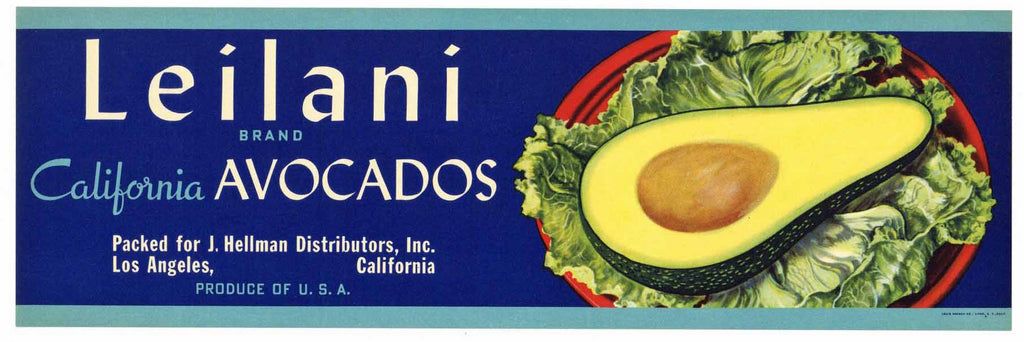Leilani Brand Vintage Avocado Crate Label
