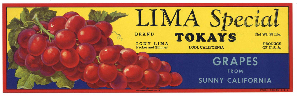 Lima Special Brand Vintage Lodi Tokay Grape Crate Label
