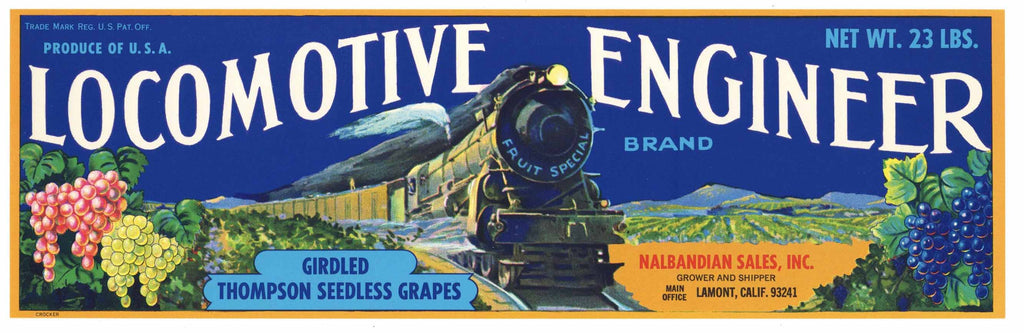 Locomotive Engineer Brand Vintage Lamont Grape Crate Label, zip