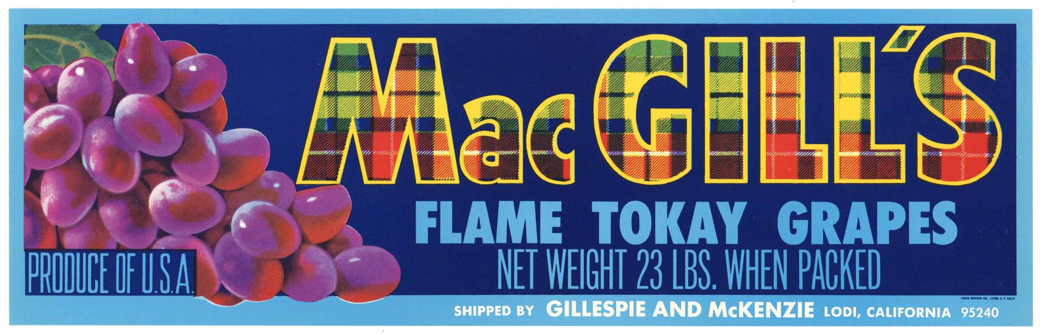 Mac Gill's Brand Vintage Lodi Grape Crate Label