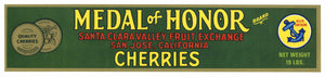 Medal Of Honor Brand Vintage San Jose Cherry Crate Label