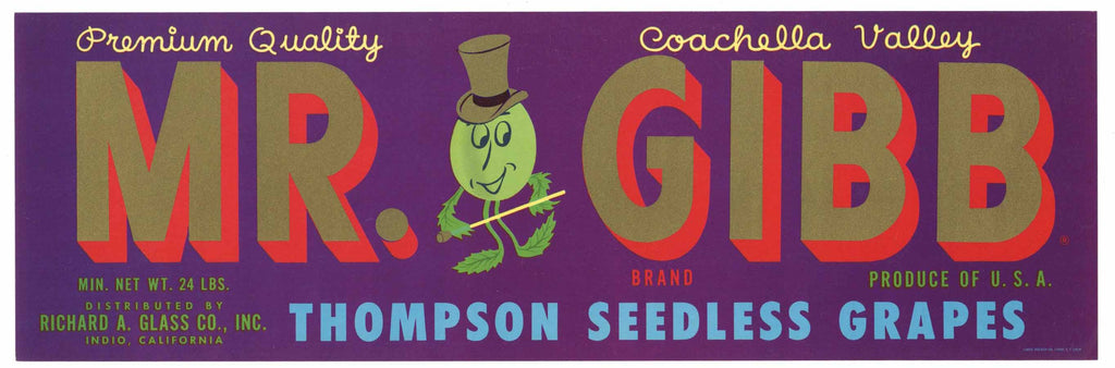 Mr. Gibb Brand Vintage Coachella Valley Grape Crate Label