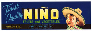 Nino Brand Vintage Fruit Crate Label, blue