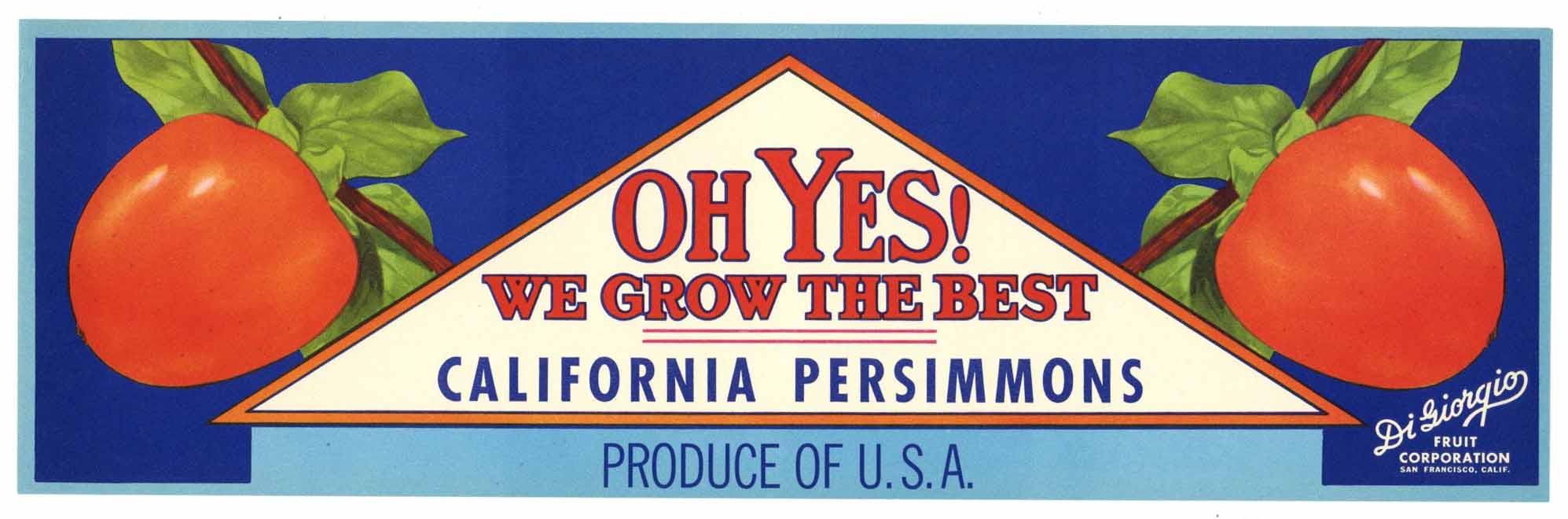 Oh Yes! Brand Vintage Persimmon Crate Label